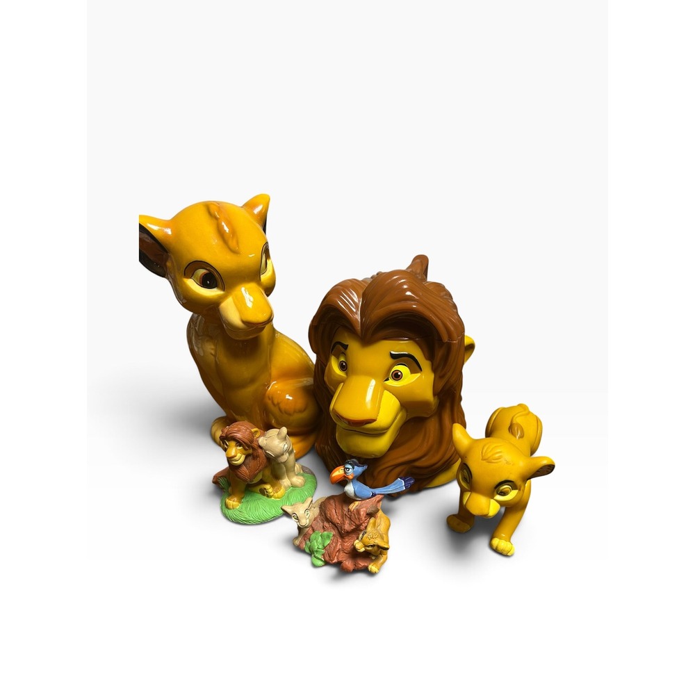 Vintage 90s Disney Lion King Lot Simba Coin Bank Mufasa Mug Resin Figurines